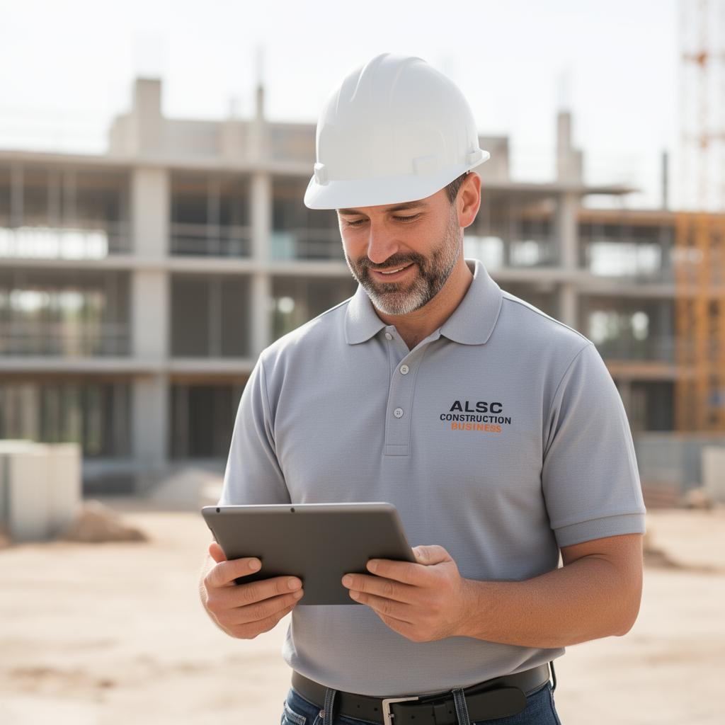 Construction business owner reviewing paperwork on site